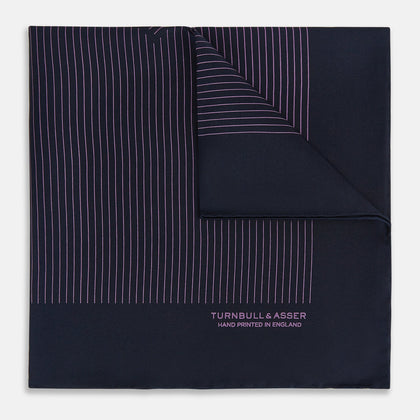 Navy and Purple Stripe Silk Pocket Square