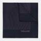 A navy silk pocket square with thin, even purple stripes and hand-rolled edges from Turnbull & Asser, featuring "Turnbull & Asser Hand Printed in England" printed in the corner.