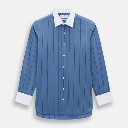 Steel Grey Track Stripe Shirt with Contrast T&A Collar and Cuffs