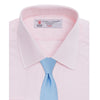 View 4 of product A Turnbull & Asser Pink Cotton Shirt with a T&A collar and double cuffs is displayed against a white background. The men's shirt features long sleeves, white buttons, and the label is visible inside the collar.