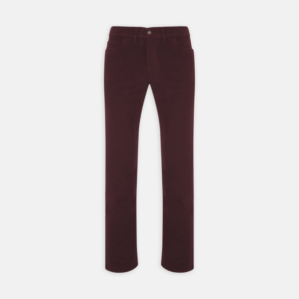 A pair of Purple 5 Pocket Jeans by Turnbull & Asser, featuring a straight-leg, high-waisted design with front and back pockets, displayed against a plain white background.