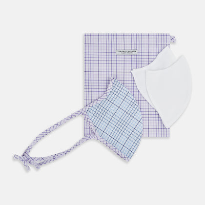 Blue, Pink & Purple Checked Cotton Commuter Mask with 3 VIROFORMULA™ filters Image 2
