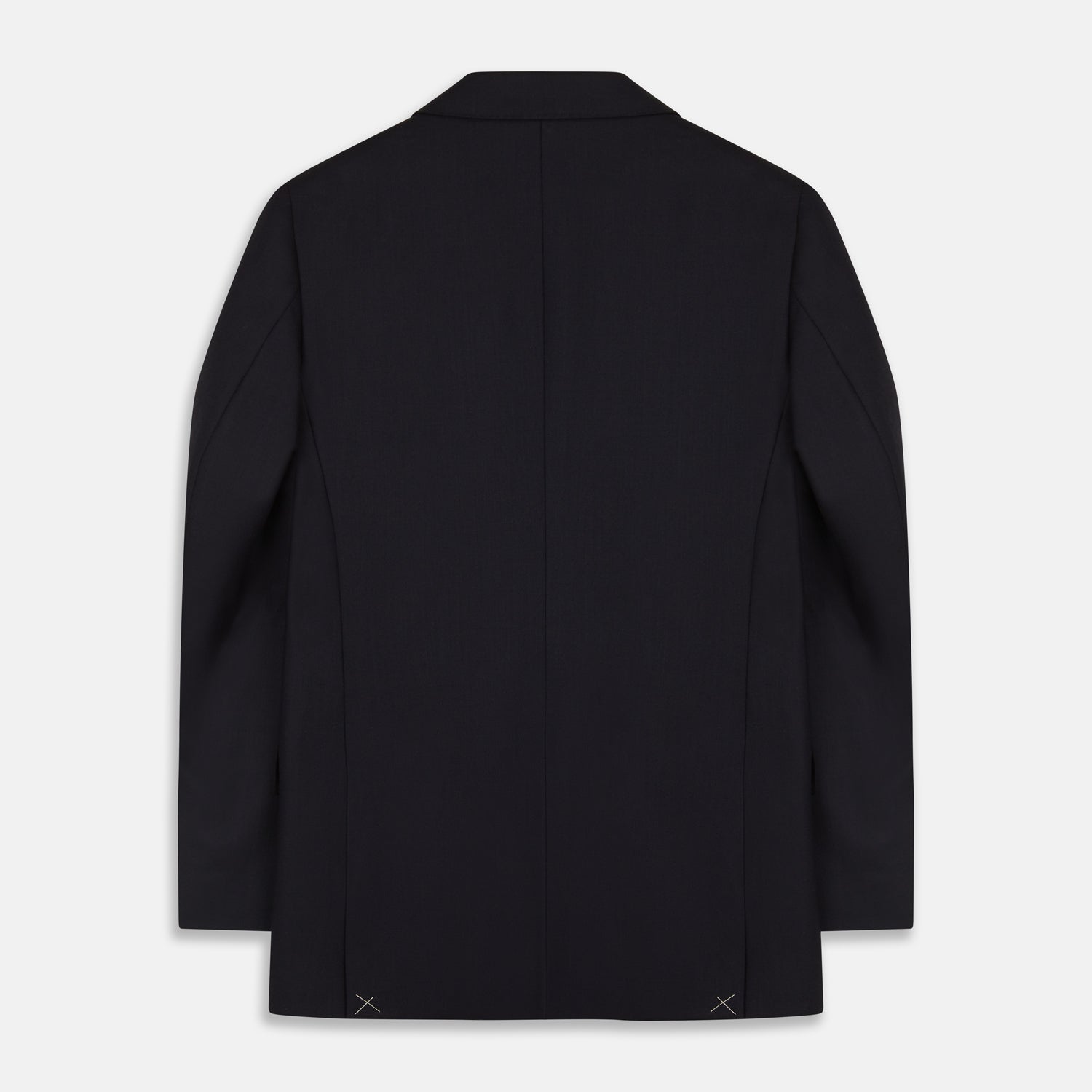 View 4 of product The Midnight Navy Wool Barrington Blazer by Turnbull & Asser features a single-breasted design with notched lapels, three front flap pockets, one chest pocket, and a two-button closure, neatly laid flat against a white background.
