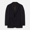 View 1 of product The Midnight Navy Wool Barrington Blazer by Turnbull & Asser features a single-breasted design with notched lapels, three front flap pockets, one chest pocket, and a two-button closure, neatly laid flat against a white background.
