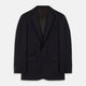 The Midnight Navy Wool Barrington Blazer by Turnbull & Asser features a single-breasted design with notched lapels, three front flap pockets, one chest pocket, and a two-button closure, neatly laid flat against a white background.