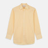 View 1 of product The Turnbull & Asser Yellow Fine Stripe Regular Fit Shirt with T&A Collar features long sleeves, a button-down front, and buttoned cuffs, crafted from fine Italian cotton and shown against a white background.