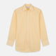 The Turnbull & Asser Yellow Fine Stripe Regular Fit Shirt with T&A Collar features long sleeves, a button-down front, and buttoned cuffs, crafted from fine Italian cotton and shown against a white background.
