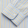 View 3 of product The Turnbull & Asser Blue, Orange and Navy Stripe Nightshirt is a loose-fitting shirt dress with vertical stripes, a pointed collar, chest pocket with blue trim, button-down front, long sleeves with cuffs, and a curved hem.