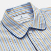 View 2 of product The Turnbull & Asser Blue, Orange and Navy Stripe Nightshirt is a loose-fitting shirt dress with vertical stripes, a pointed collar, chest pocket with blue trim, button-down front, long sleeves with cuffs, and a curved hem.