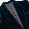 View 2 of product The Turnbull & Asser Teal Velvet Single Breasted Blazer features a single button closure, notched lapels, and front flap pockets, shown against a plain white background.