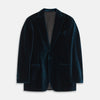View 1 of product The Turnbull & Asser Teal Velvet Single Breasted Blazer features a single button closure, notched lapels, and front flap pockets, shown against a plain white background.