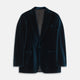 The Turnbull & Asser Teal Velvet Single Breasted Blazer features a single button closure, notched lapels, and front flap pockets, shown against a plain white background.