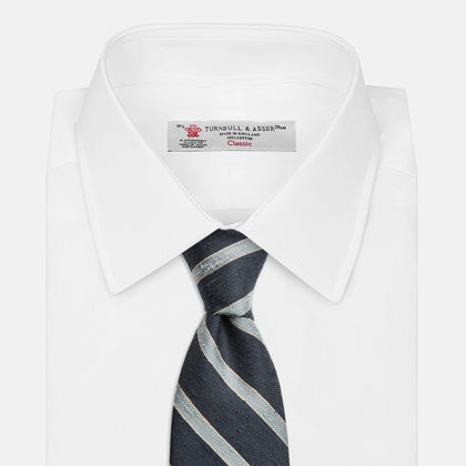 Blue & Silver Stripe Silk Tie Image 1