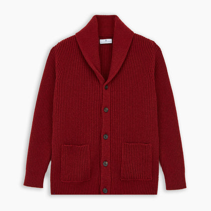 Burgundy Cashmere Ribbed Shawl Neck Ainsley Cardigan Image 3