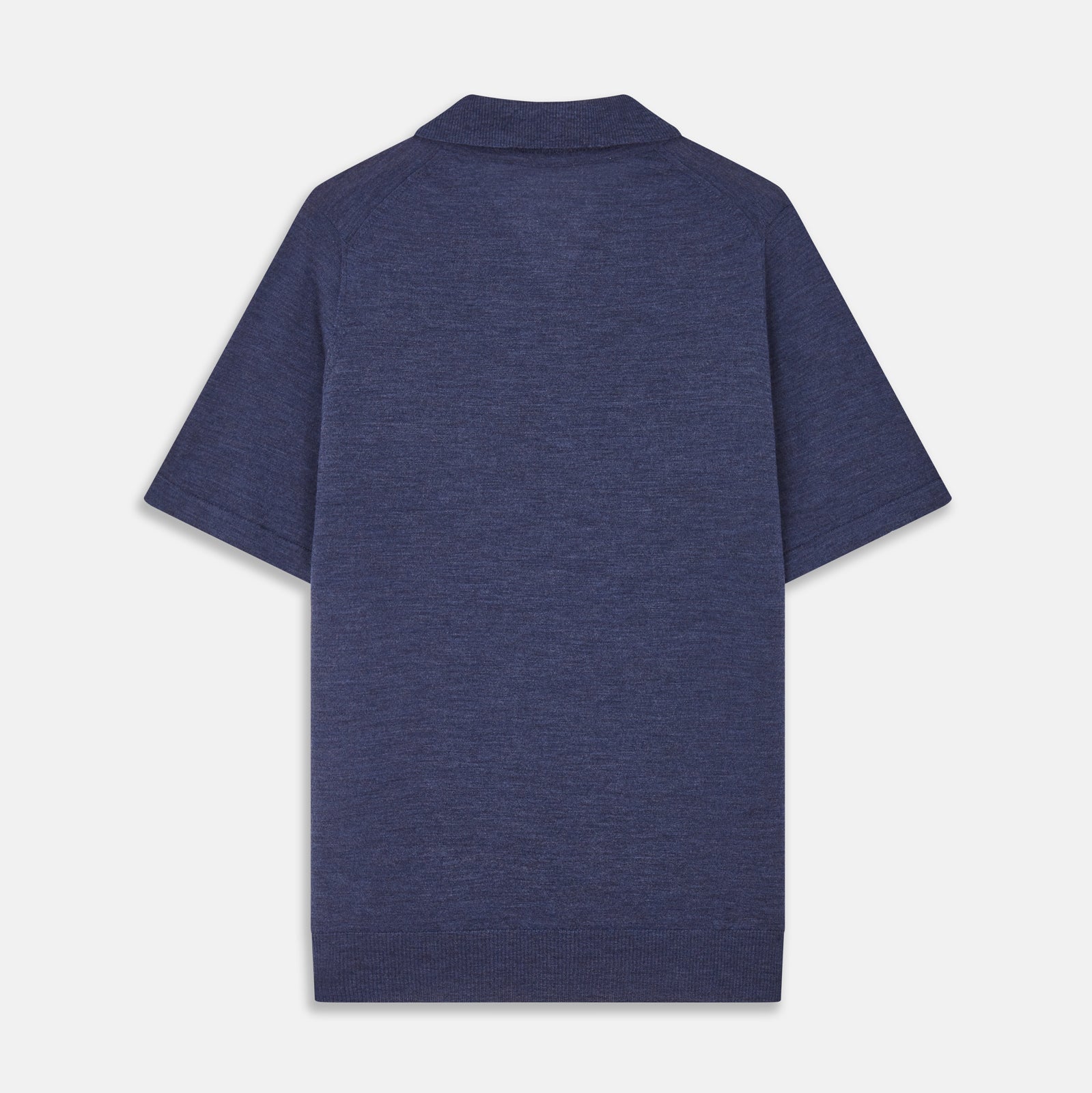 View 3 of product Turnbull & Asser Blue Merino Wool Roland Polo Shirt with short sleeves and an open collar, shown flat on a white background.