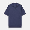 View 1 of product Turnbull & Asser Blue Merino Wool Roland Polo Shirt with short sleeves and an open collar, shown flat on a white background.