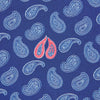 View 3 of product The Navy Multi Valentines Day Special Silk Pocket Square from Turnbull & Asser features a blue base with white and pink paisley motifs, a decorative border, and a discreet logo—an elegant gift for Valentine’s Day.