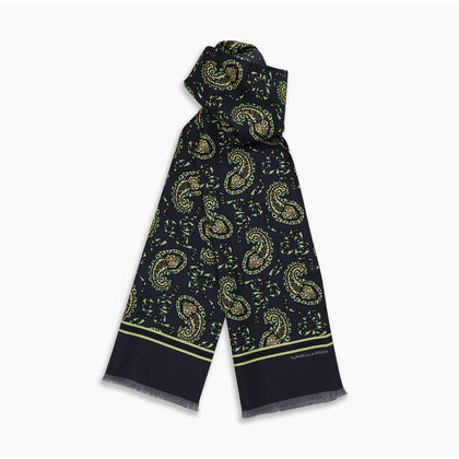 Navy Paisley Silk Lawton Scarf Image 2