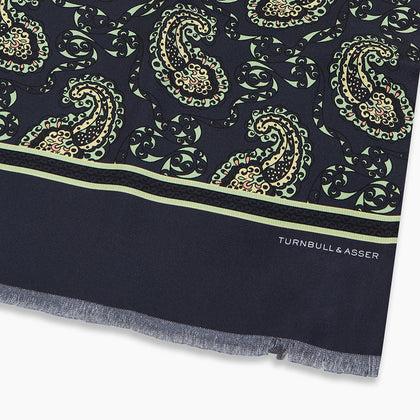 Navy Paisley Silk Lawton Scarf Image 1