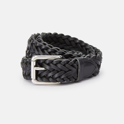 Black Leather Woven Belt&nbsp;