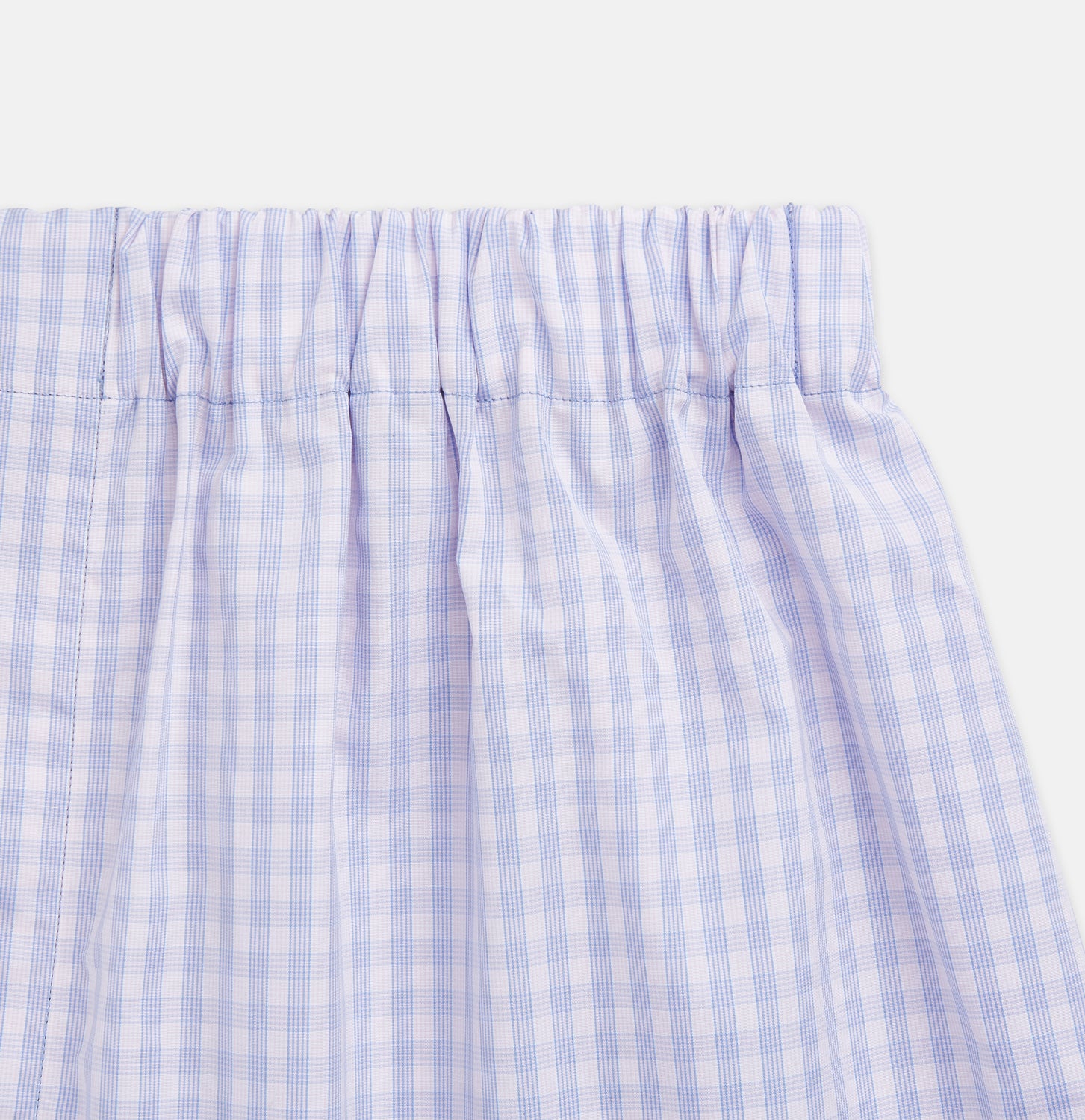 View 2 of product Lilac multi check cotton Godfrey boxer shorts by Turnbull & Asser, featuring an elastic waistband and classic style—a luxurious underwear choice, shown on a plain white background.