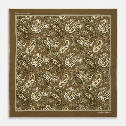 Green and Lemon Blossoming Paisley Silk Pocket Square