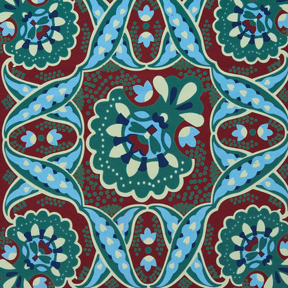Aqua and Burgundy Baroque Silk Pocket Square Image 1