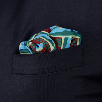 Aqua and Burgundy Baroque Silk Pocket Square Image 2