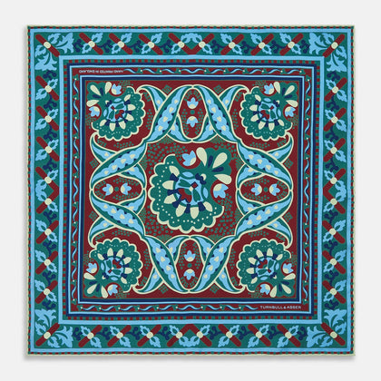 Aqua and Burgundy Baroque Silk Pocket Square