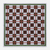View 1 of product The Turnbull & Asser Green and Red Checked Chess Board Silk Pocket Square features brown, green, red, and white stripes with a thin green border and the brand's name in the bottom right corner.