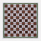 The Turnbull & Asser Green and Red Checked Chess Board Silk Pocket Square features brown, green, red, and white stripes with a thin green border and the brand's name in the bottom right corner.