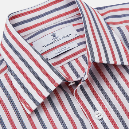 Red and Blue Stripe Cotton Regular Fit Whitby Shirt Image 2