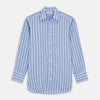 View 1 of product The Turnbull & Asser Light Blue and Navy Check Cotton Regular Fit Mayfair Shirt features a T&A collar and button-up long sleeves, displayed laid flat on a white background.