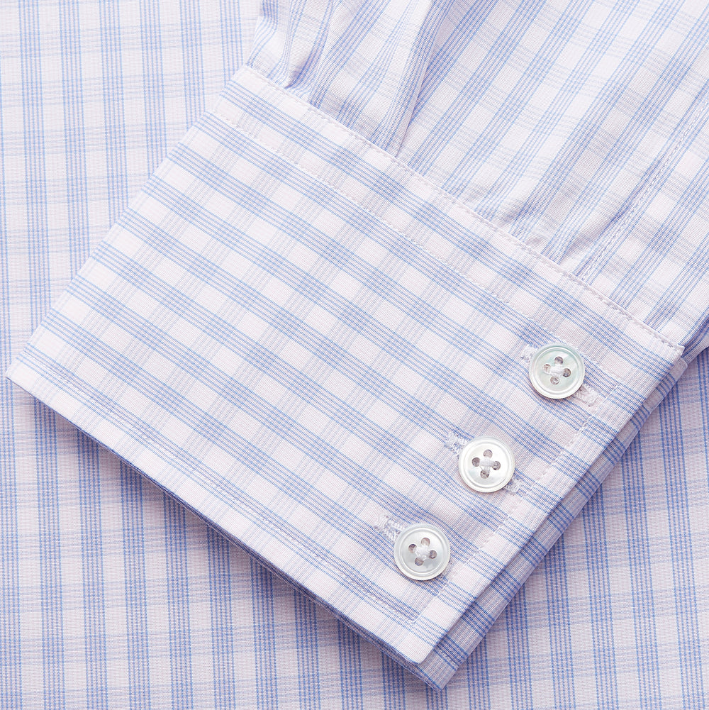 The Turnbull & Asser Lilac Multi Check Cotton Regular Fit Mayfair Shirt features a classic T&A collar and button-up design, shown laid flat in a light purple gingham pattern.