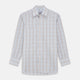 The Beige and Light Blue Check Cotton Regular Fit Mayfair Shirt by Turnbull & Asser features a classic plaid pattern, T&A collar, cuffed sleeves, and button-up front, shown laid flat on a white background.