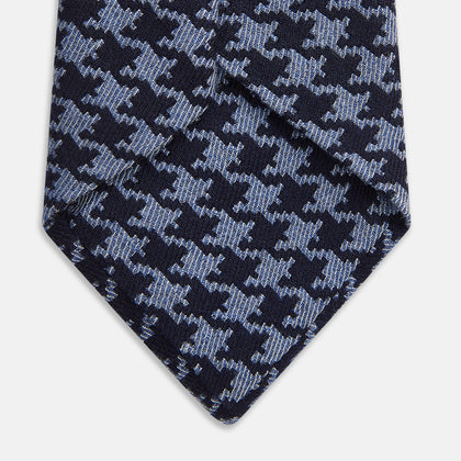 Navy and Blue Houndstooth Wool Blend Tie Image 2