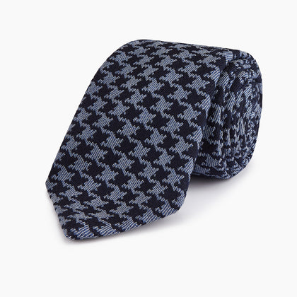 Navy and Blue Houndstooth Wool Blend Tie Image 4