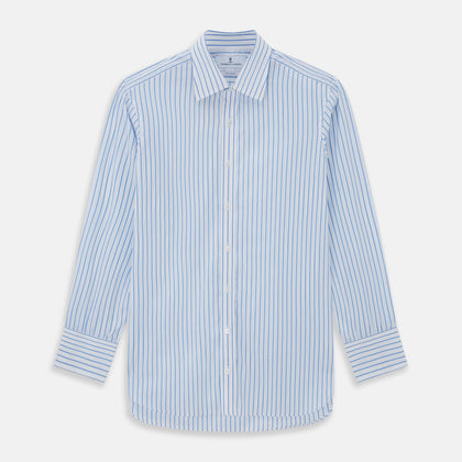 WHITE & BLUE STRIPE COTTON REGULAR FIT SHIRT Image 2