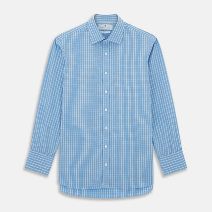 BLUE & WHITE CHECK COTTON REGULAR FIT SHIRT Image 2