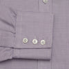 View 3 of product The Turnbull & Asser LILAC MULTI-CHECK COTTON REGULAR FIT SHIRT features long sleeves, a pointed collar, and white buttons—an essential men's wardrobe piece, shown laid flat on a white background.