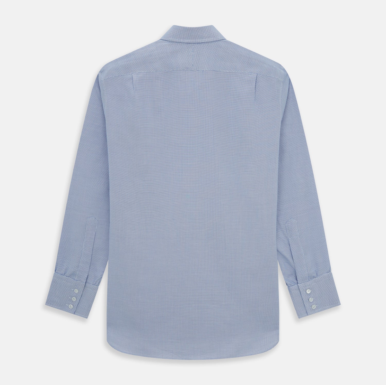 View 2 of product The Turnbull & Asser Navy Multi-Check Cotton Regular Fit Shirt features a classic pointed collar and white buttons—an essential for any men’s wardrobe—shown on a plain white background.