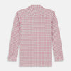 View 6 of product The Pink Graph Overlay Check Piccadilly Shirt by Turnbull & Asser features long sleeves, a button-up front, collar, and chest pockets—a stylish cotton option in a red and white check pattern for the holidays.