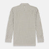View 6 of product The Turnbull & Asser Brown Graph Overlay Check Piccadilly Shirt is a breathable cotton long-sleeve button-up with two chest pockets, in a beige and brown check pattern—ideal as your holiday fit shirt.