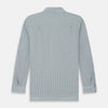 View 6 of product The Turnbull & Asser Green Graph Overlay Micro Check Piccadilly Shirt is a breathable cotton, long-sleeve button-up featuring a green micro check in light blue and white, two chest pockets with buttoned flaps, and white buttons.