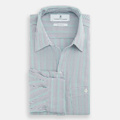 Green Graph Overlay Micro Check Piccadilly Shirt Image 4