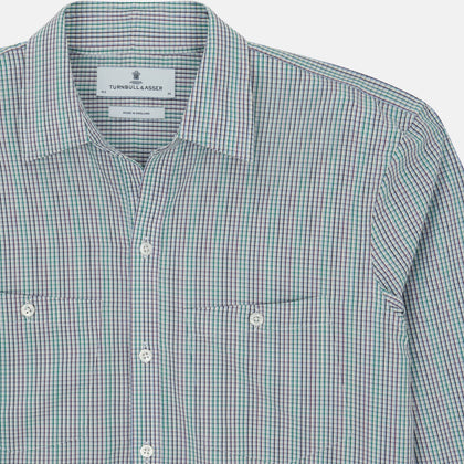 Green Graph Overlay Micro Check Piccadilly Shirt Image 3