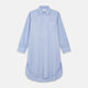 The Turnbull & Asser Blue Piped Sea Island Quality Cotton Nightshirt features light blue sea island cotton, a collared neckline with white piping, a front pocket, partial button placket, and a curved high-low hem for classic nightshirt style.