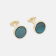 Turnbull & Asser's Gold and Navy Mother of Pearl Cufflinks feature iridescent blue-green stone inlays—ideal for enhancing any double cuff shirt—shown on a plain white background.