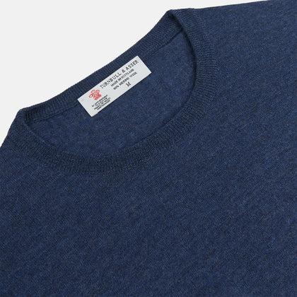 Blue Crew Neck Merino Wool Jumper Image 1