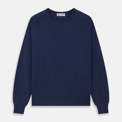 Blue Crew Neck Merino Wool Jumper